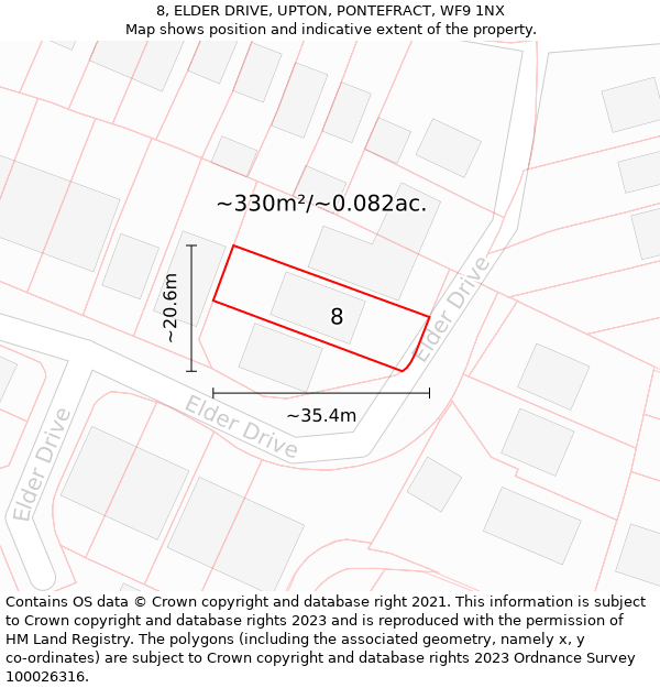 8, ELDER DRIVE, UPTON, PONTEFRACT, WF9 1NX: Plot and title map