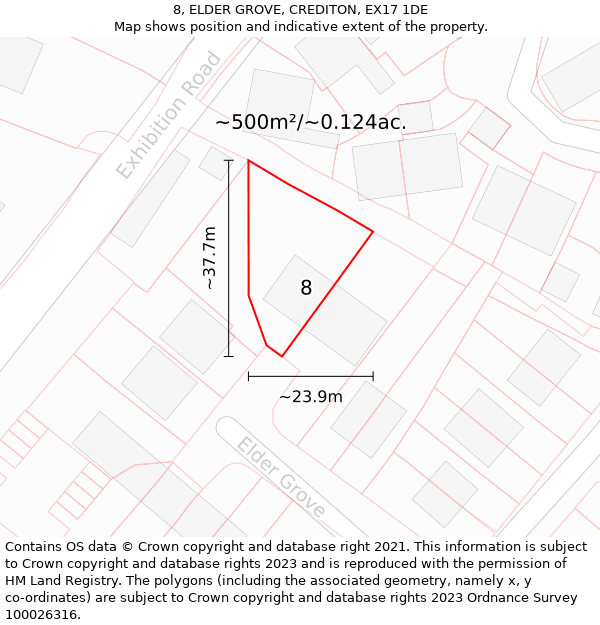 8, ELDER GROVE, CREDITON, EX17 1DE: Plot and title map