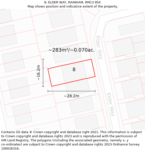 8, ELDER WAY, RAINHAM, RM13 9SX: Plot and title map