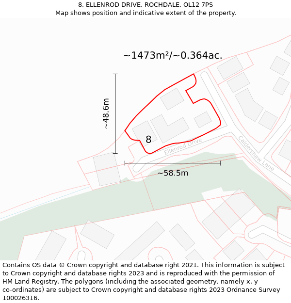 8, ELLENROD DRIVE, ROCHDALE, OL12 7PS: Plot and title map