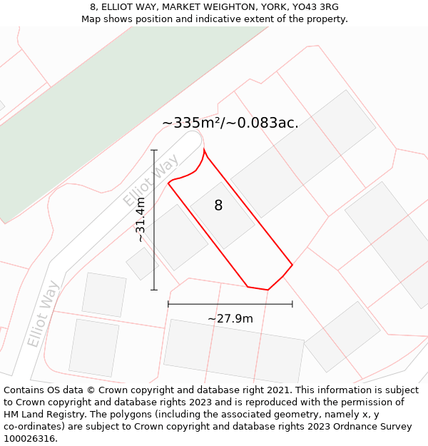 8, ELLIOT WAY, MARKET WEIGHTON, YORK, YO43 3RG: Plot and title map