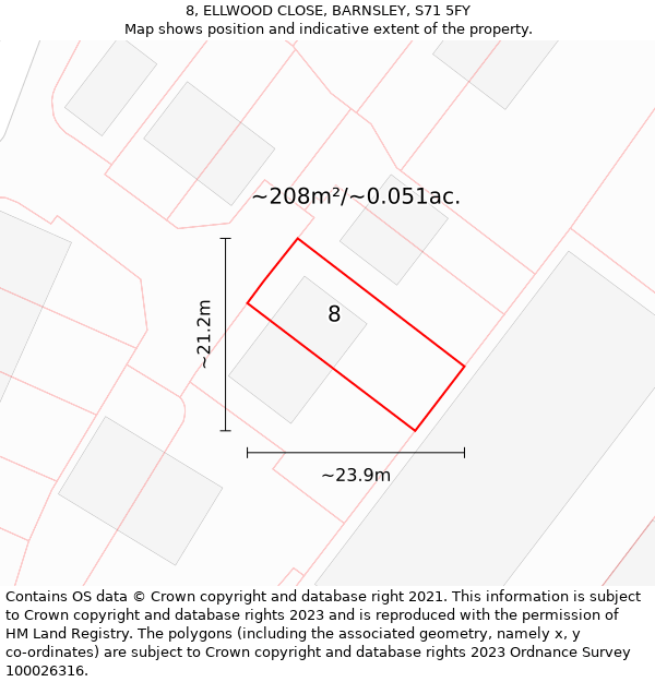 8, ELLWOOD CLOSE, BARNSLEY, S71 5FY: Plot and title map