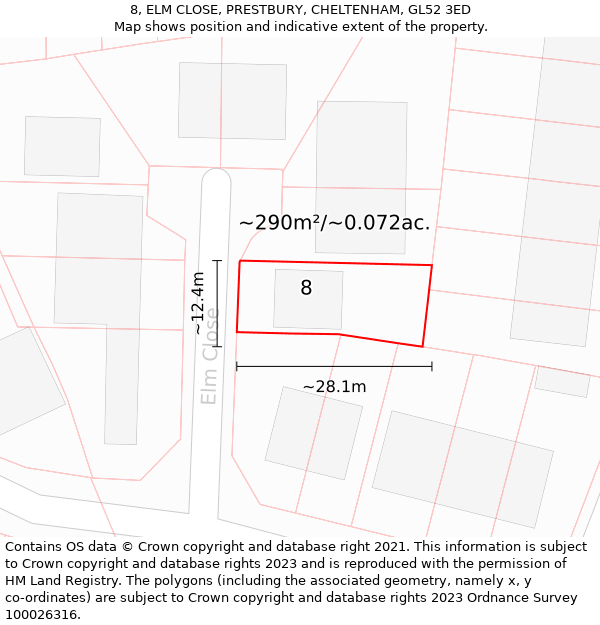 8, ELM CLOSE, PRESTBURY, CHELTENHAM, GL52 3ED: Plot and title map