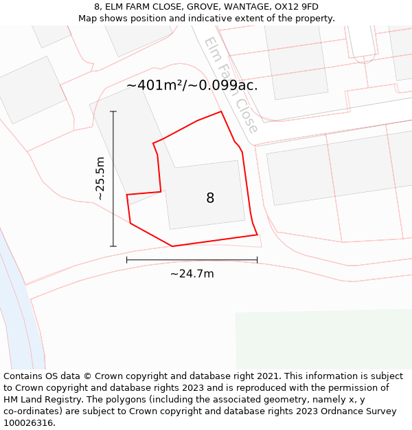 8, ELM FARM CLOSE, GROVE, WANTAGE, OX12 9FD: Plot and title map