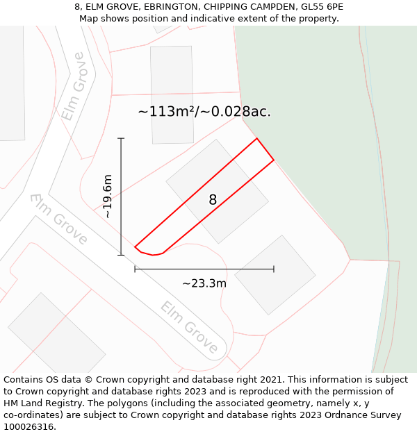 8, ELM GROVE, EBRINGTON, CHIPPING CAMPDEN, GL55 6PE: Plot and title map