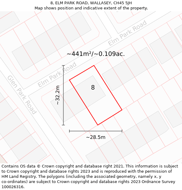 8, ELM PARK ROAD, WALLASEY, CH45 5JH: Plot and title map