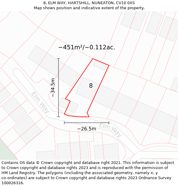 8, ELM WAY, HARTSHILL, NUNEATON, CV10 0XS: Plot and title map