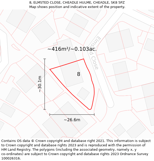 8, ELMSTED CLOSE, CHEADLE HULME, CHEADLE, SK8 5PZ: Plot and title map