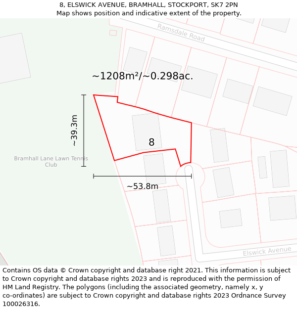 8, ELSWICK AVENUE, BRAMHALL, STOCKPORT, SK7 2PN: Plot and title map