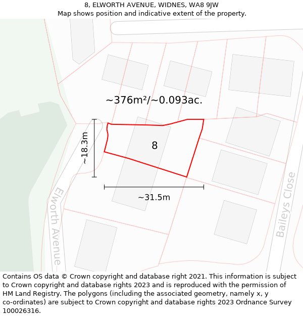 8, ELWORTH AVENUE, WIDNES, WA8 9JW: Plot and title map