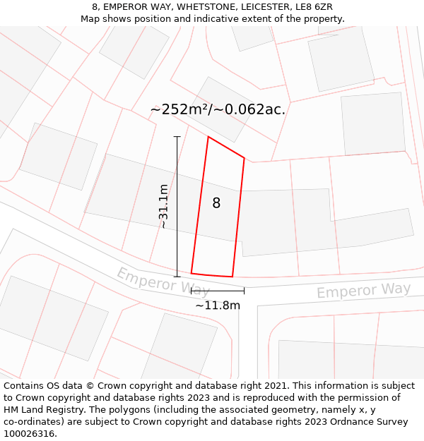 8, EMPEROR WAY, WHETSTONE, LEICESTER, LE8 6ZR: Plot and title map