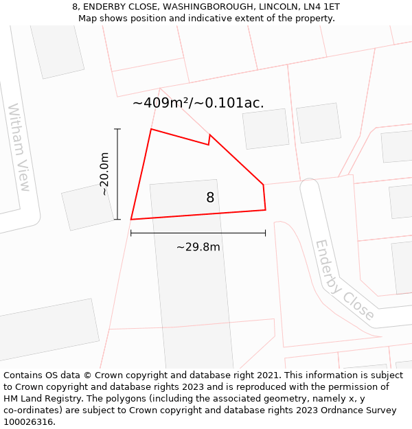 8, ENDERBY CLOSE, WASHINGBOROUGH, LINCOLN, LN4 1ET: Plot and title map