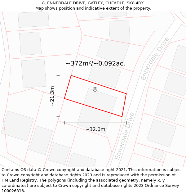 8, ENNERDALE DRIVE, GATLEY, CHEADLE, SK8 4RX: Plot and title map