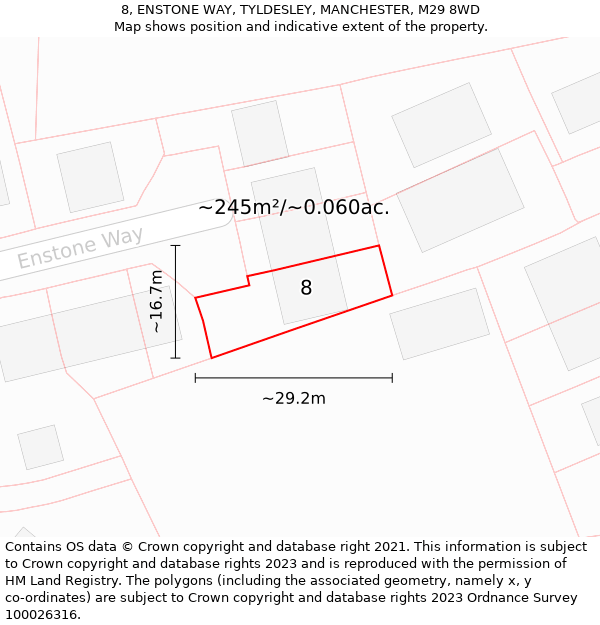 8, ENSTONE WAY, TYLDESLEY, MANCHESTER, M29 8WD: Plot and title map