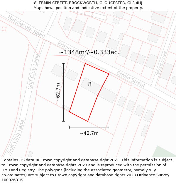 8, ERMIN STREET, BROCKWORTH, GLOUCESTER, GL3 4HJ: Plot and title map