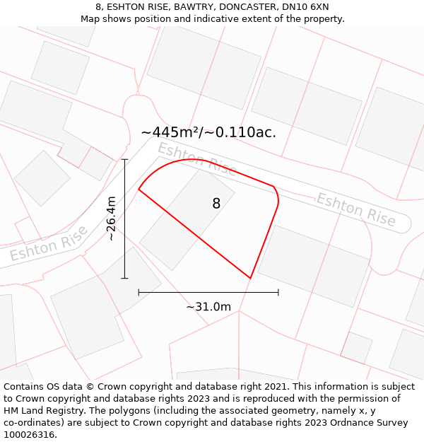 8, ESHTON RISE, BAWTRY, DONCASTER, DN10 6XN: Plot and title map