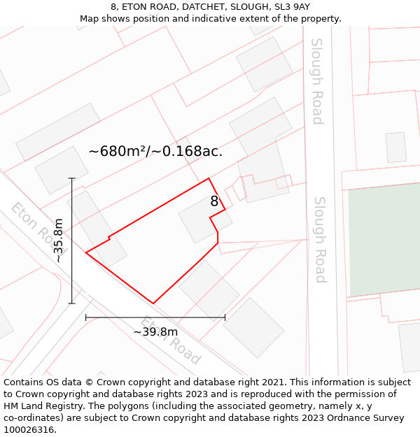 8, ETON ROAD, DATCHET, SLOUGH, SL3 9AY: Plot and title map