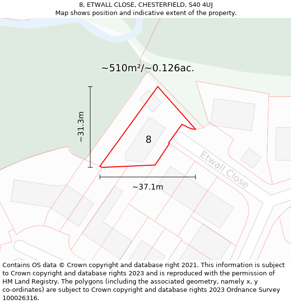 8, ETWALL CLOSE, CHESTERFIELD, S40 4UJ: Plot and title map