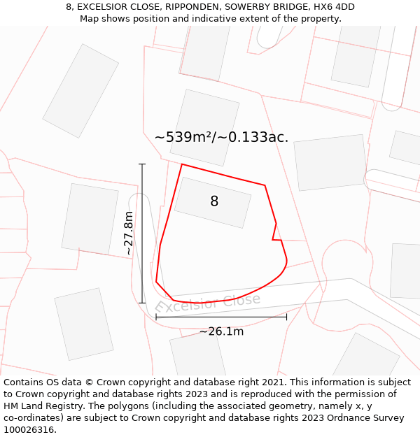 8, EXCELSIOR CLOSE, RIPPONDEN, SOWERBY BRIDGE, HX6 4DD: Plot and title map