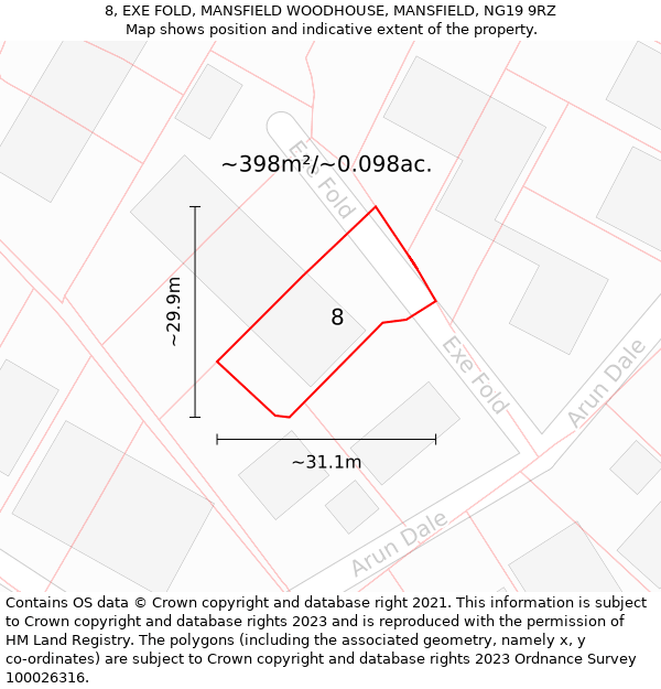 8, EXE FOLD, MANSFIELD WOODHOUSE, MANSFIELD, NG19 9RZ: Plot and title map