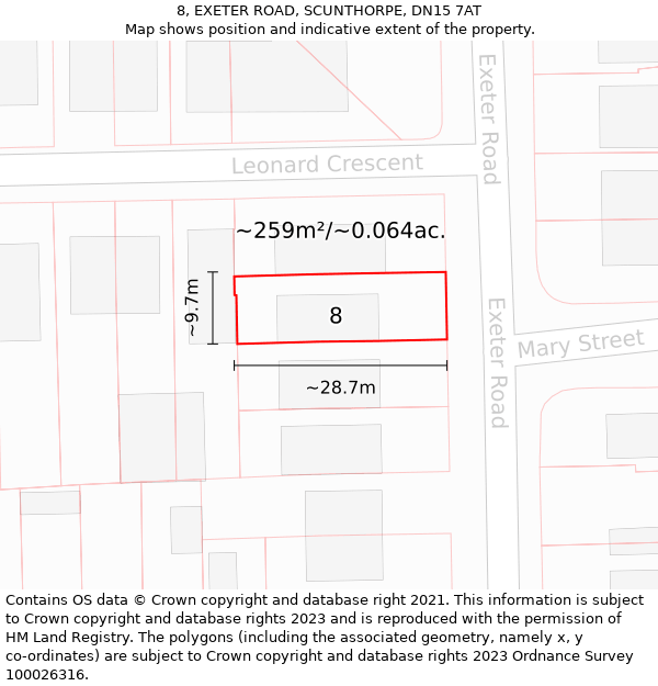 8, EXETER ROAD, SCUNTHORPE, DN15 7AT: Plot and title map