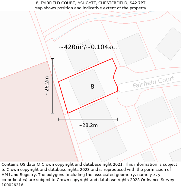 8, FAIRFIELD COURT, ASHGATE, CHESTERFIELD, S42 7PT: Plot and title map