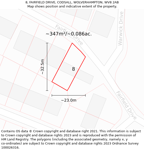 8, FAIRFIELD DRIVE, CODSALL, WOLVERHAMPTON, WV8 2AB: Plot and title map