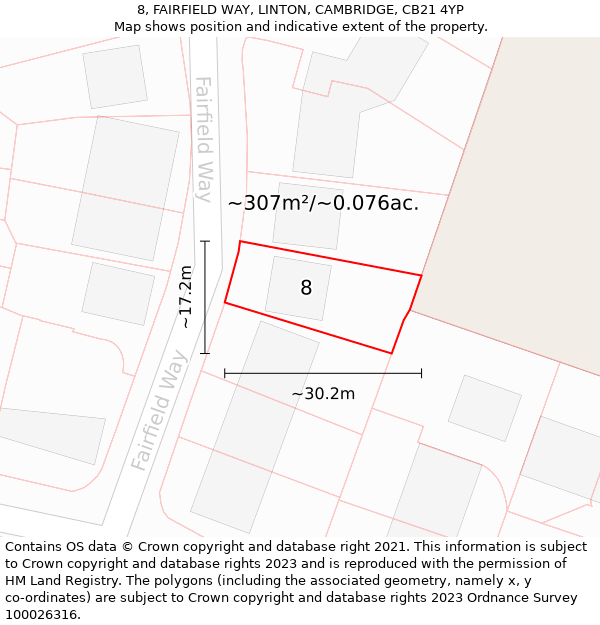 8, FAIRFIELD WAY, LINTON, CAMBRIDGE, CB21 4YP: Plot and title map