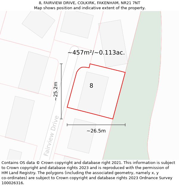 8, FAIRVIEW DRIVE, COLKIRK, FAKENHAM, NR21 7NT: Plot and title map