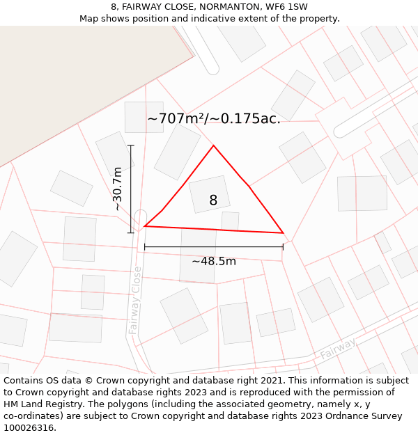 8, FAIRWAY CLOSE, NORMANTON, WF6 1SW: Plot and title map