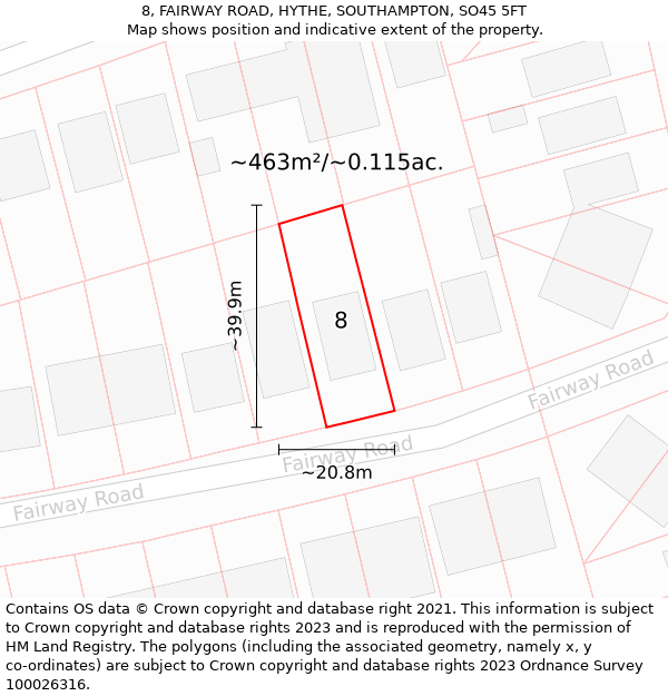 8, FAIRWAY ROAD, HYTHE, SOUTHAMPTON, SO45 5FT: Plot and title map