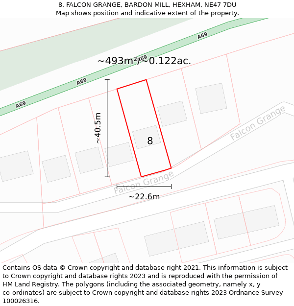 8, FALCON GRANGE, BARDON MILL, HEXHAM, NE47 7DU: Plot and title map