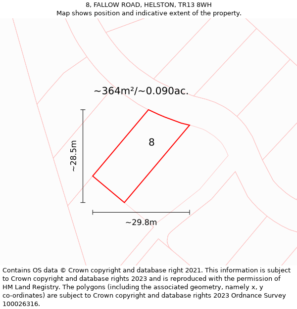 8, FALLOW ROAD, HELSTON, TR13 8WH: Plot and title map