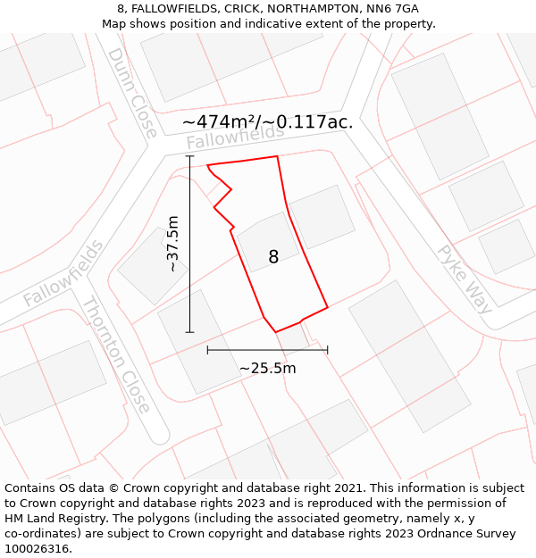 8, FALLOWFIELDS, CRICK, NORTHAMPTON, NN6 7GA: Plot and title map