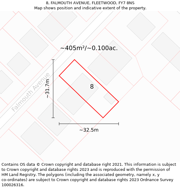 8, FALMOUTH AVENUE, FLEETWOOD, FY7 8NS: Plot and title map