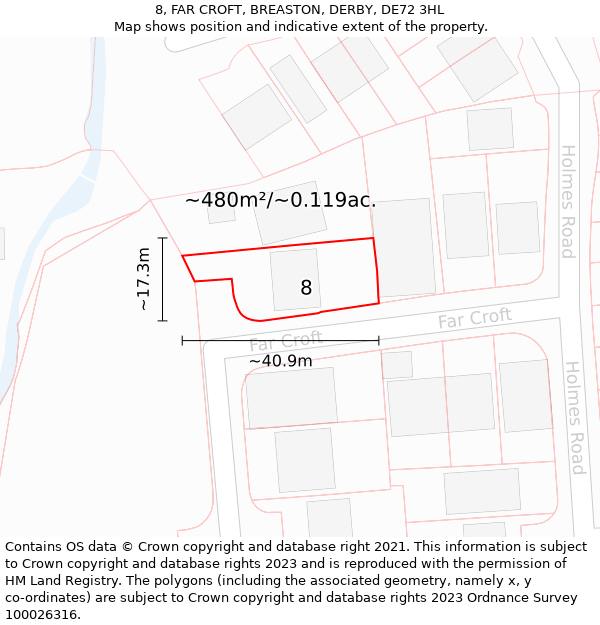 8, FAR CROFT, BREASTON, DERBY, DE72 3HL: Plot and title map