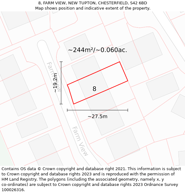 8, FARM VIEW, NEW TUPTON, CHESTERFIELD, S42 6BD: Plot and title map
