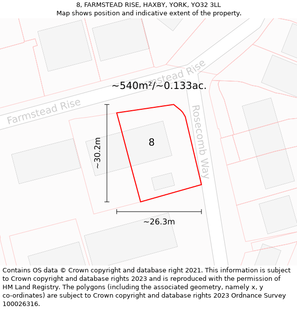 8, FARMSTEAD RISE, HAXBY, YORK, YO32 3LL: Plot and title map