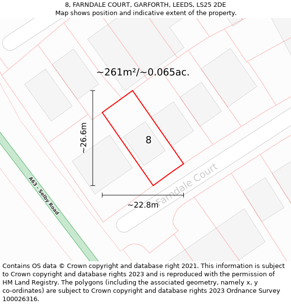 8, FARNDALE COURT, GARFORTH, LEEDS, LS25 2DE: Plot and title map