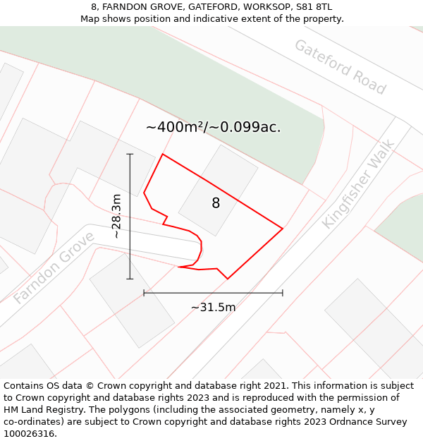 8, FARNDON GROVE, GATEFORD, WORKSOP, S81 8TL: Plot and title map