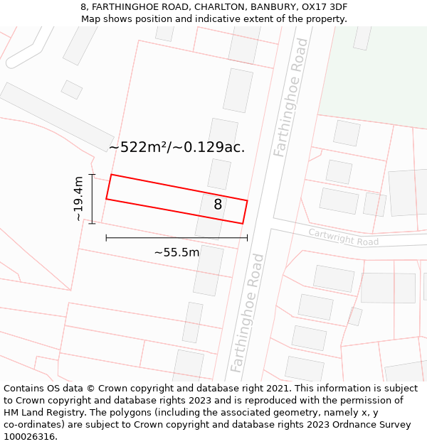 8, FARTHINGHOE ROAD, CHARLTON, BANBURY, OX17 3DF: Plot and title map