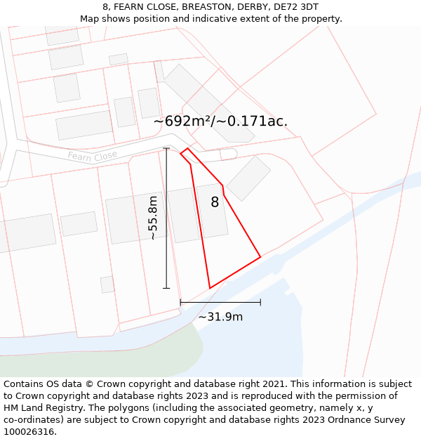 8, FEARN CLOSE, BREASTON, DERBY, DE72 3DT: Plot and title map