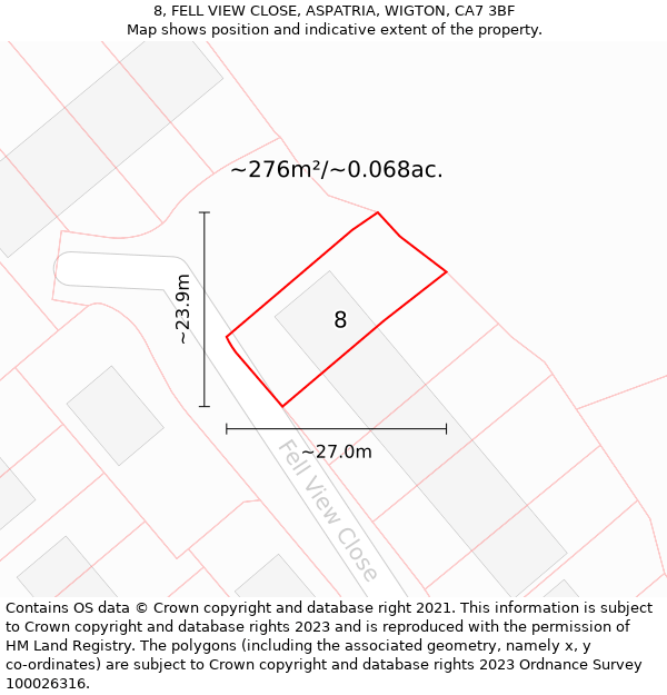 8, FELL VIEW CLOSE, ASPATRIA, WIGTON, CA7 3BF: Plot and title map