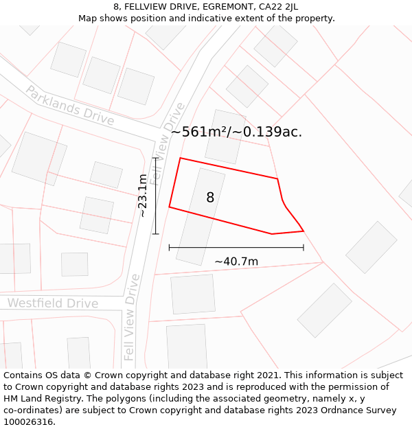 8, FELLVIEW DRIVE, EGREMONT, CA22 2JL: Plot and title map