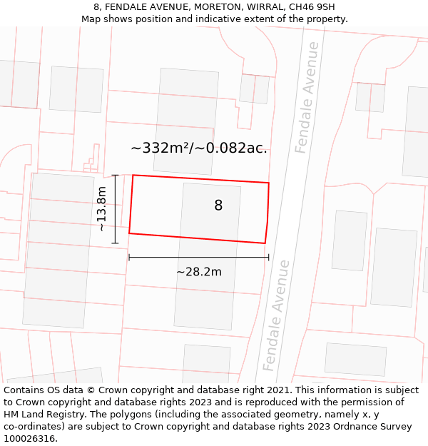 8, FENDALE AVENUE, MORETON, WIRRAL, CH46 9SH: Plot and title map