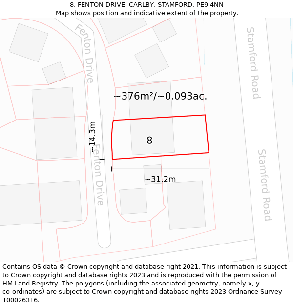 8, FENTON DRIVE, CARLBY, STAMFORD, PE9 4NN: Plot and title map