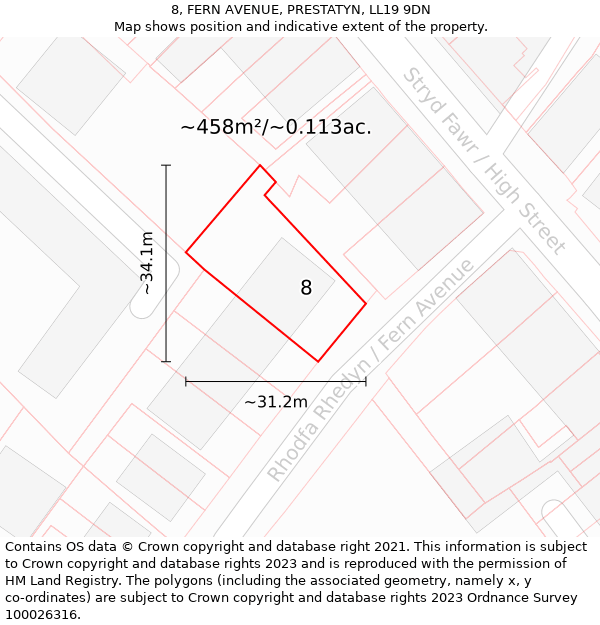 8, FERN AVENUE, PRESTATYN, LL19 9DN: Plot and title map