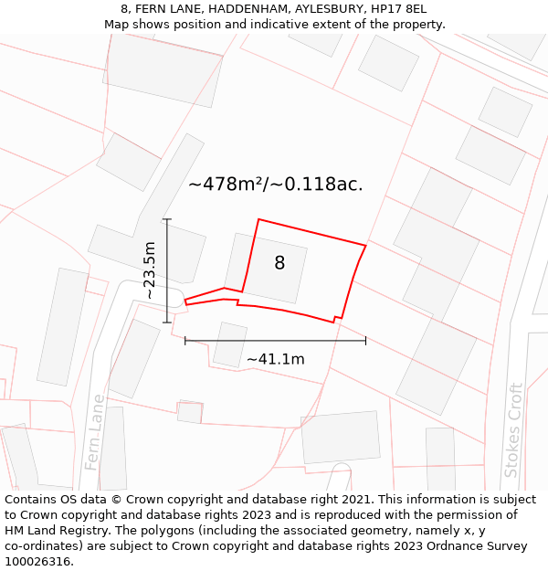 8, FERN LANE, HADDENHAM, AYLESBURY, HP17 8EL: Plot and title map