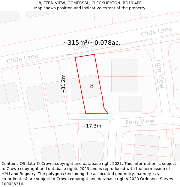 8, FERN VIEW, GOMERSAL, CLECKHEATON, BD19 4PE: Plot and title map