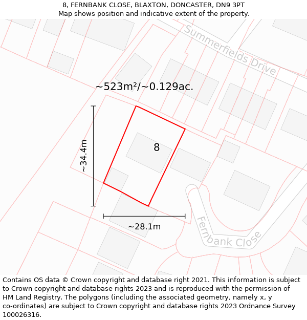 8, FERNBANK CLOSE, BLAXTON, DONCASTER, DN9 3PT: Plot and title map